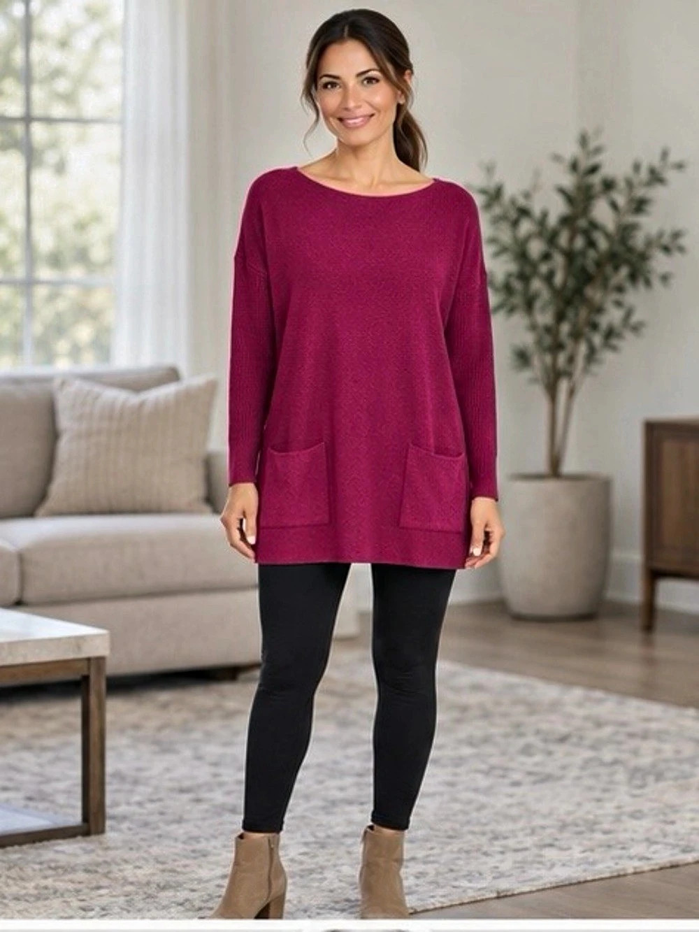 VLD Long Tunic Sweater with Long Sleeves, Front Pockets- Size Small -  NWT
